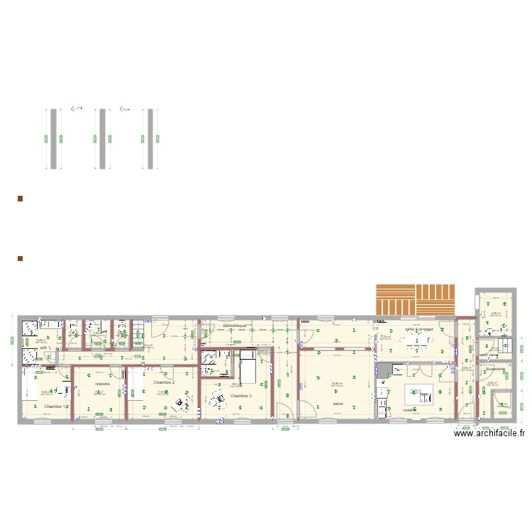 SALON COULOIR. Plan de 18 pièces et 147 m2