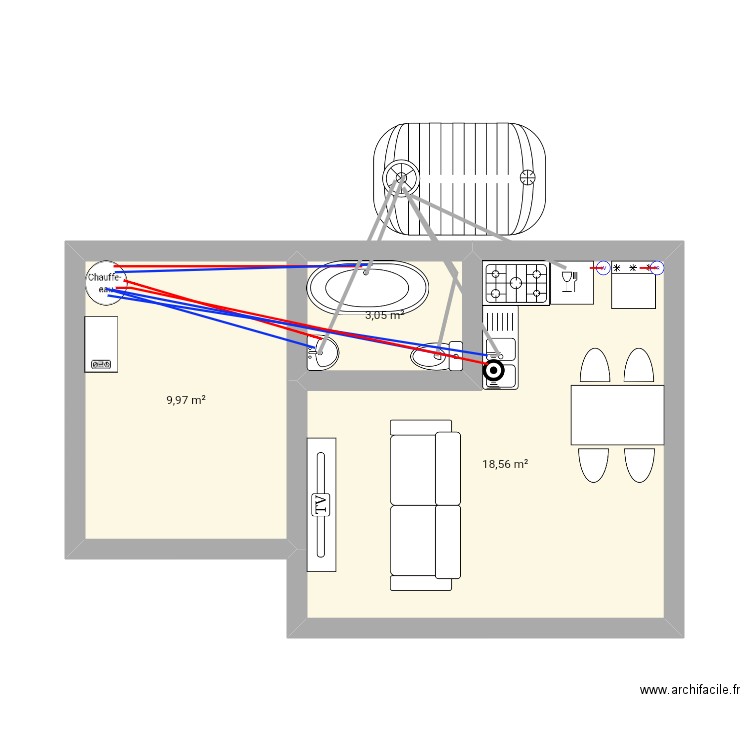 maison 1. Plan de 3 pièces et 32 m2