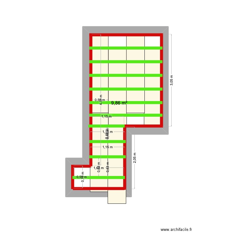 Ecole Uccles. Plan de 1 pièce et 10 m2