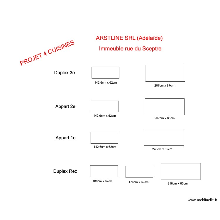 Sceptre Projet découpe plan W 4 cuisines. Plan de 0 pièce et 0 m2