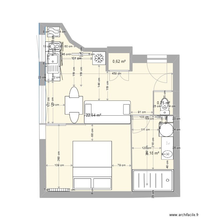 manue STUDIO 2. Plan de 4 pièces et 29 m2