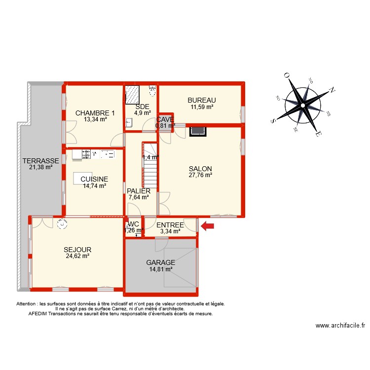 BI 4560 RDC. Plan de 17 pièces et 150 m2