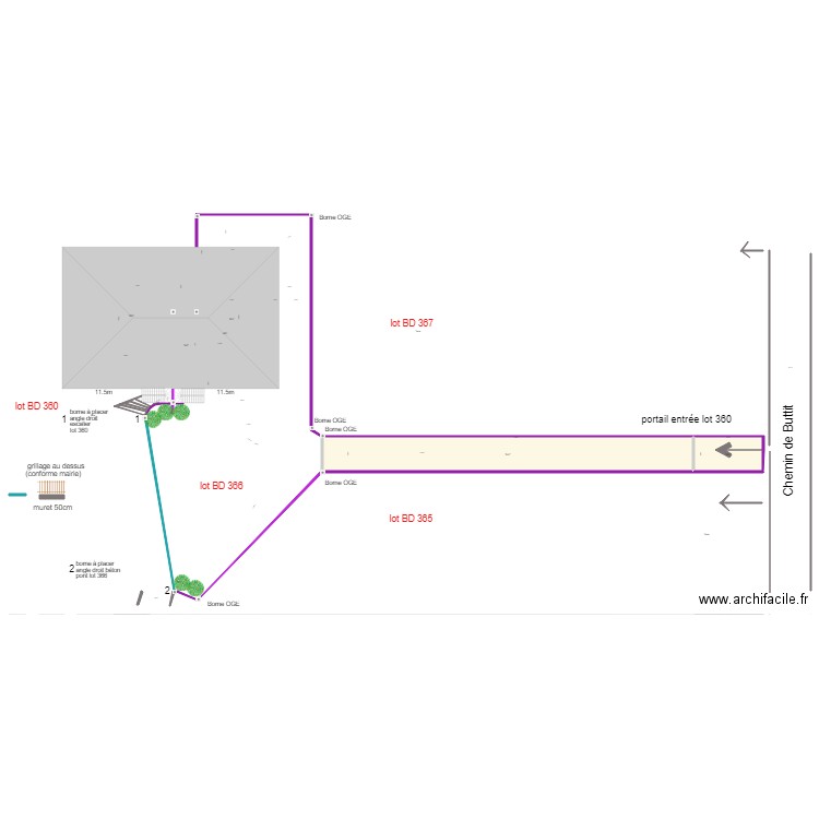 plan lots 360 et 366 séparation combles et bornage terrain 8 Mars 2019 à valider . Plan de 0 pièce et 0 m2