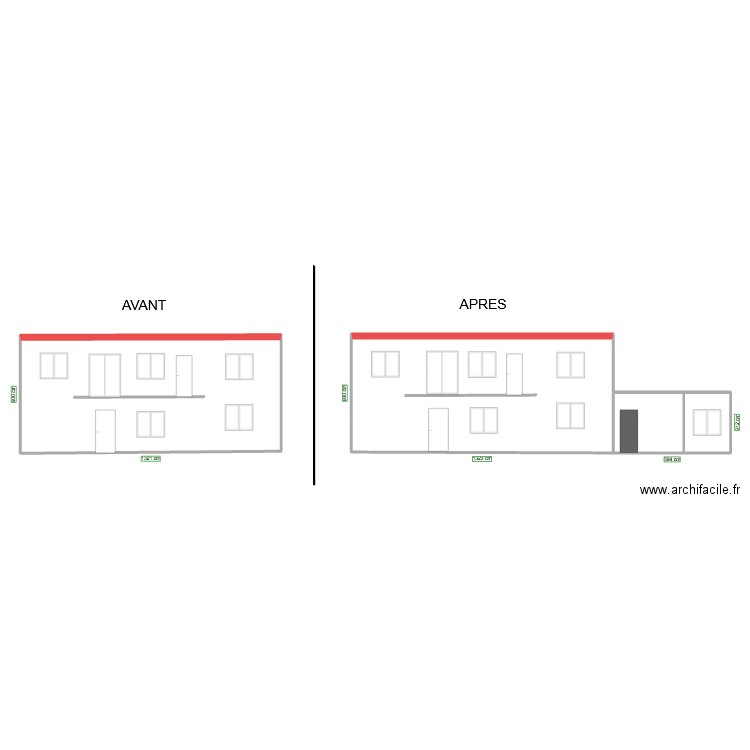 FACADE EST descente eau. Plan de 3 pièces et 167 m2