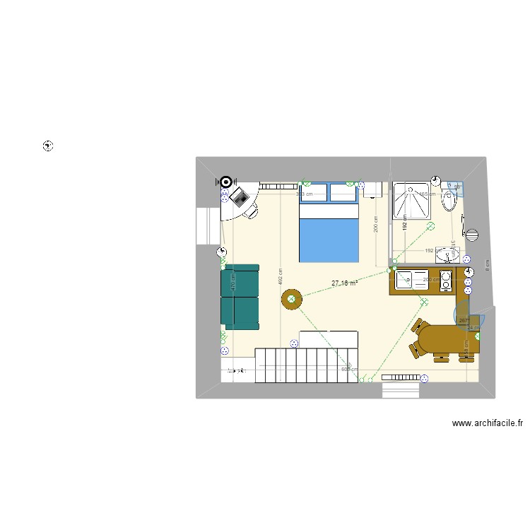 studio. Plan de 1 pièce et 27 m2