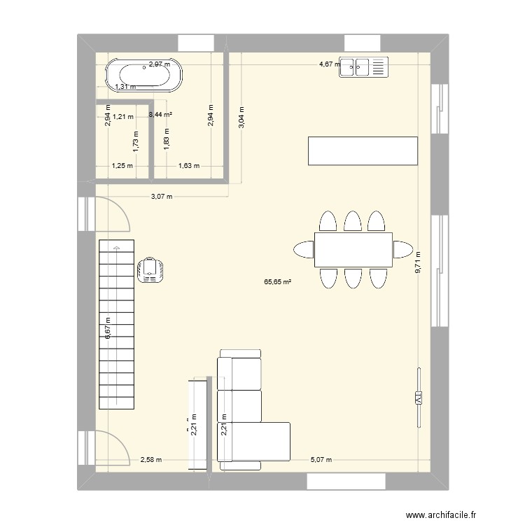 lisa 1. Plan de 2 pièces et 74 m2