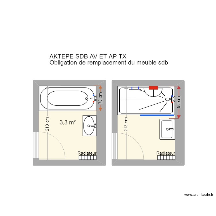 devidal avant et apres tx avec meuble. Plan de 2 pièces et 7 m2