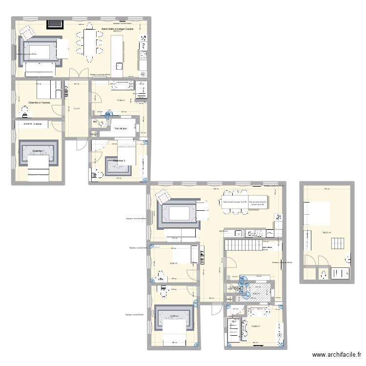 Cathédrale. Plan de 17 pièces et 210 m2