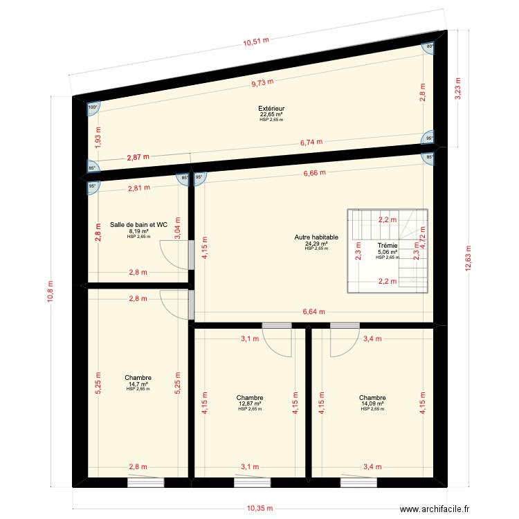 Chapelle . Plan de 17 pièces et 208 m2