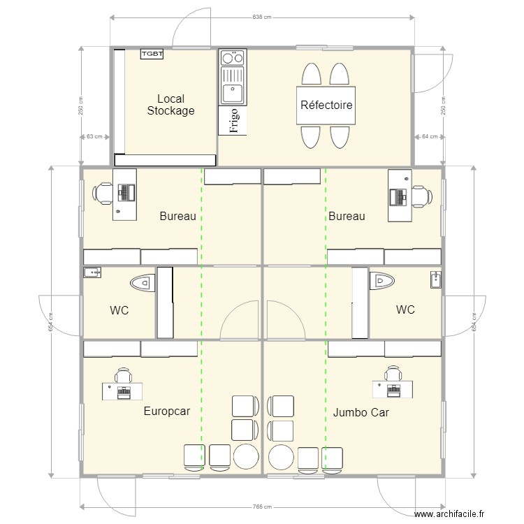 agence 4 modules amenagé. Plan de 0 pièce et 0 m2