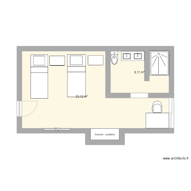  polyclinique  . Plan de 2 pièces et 29 m2