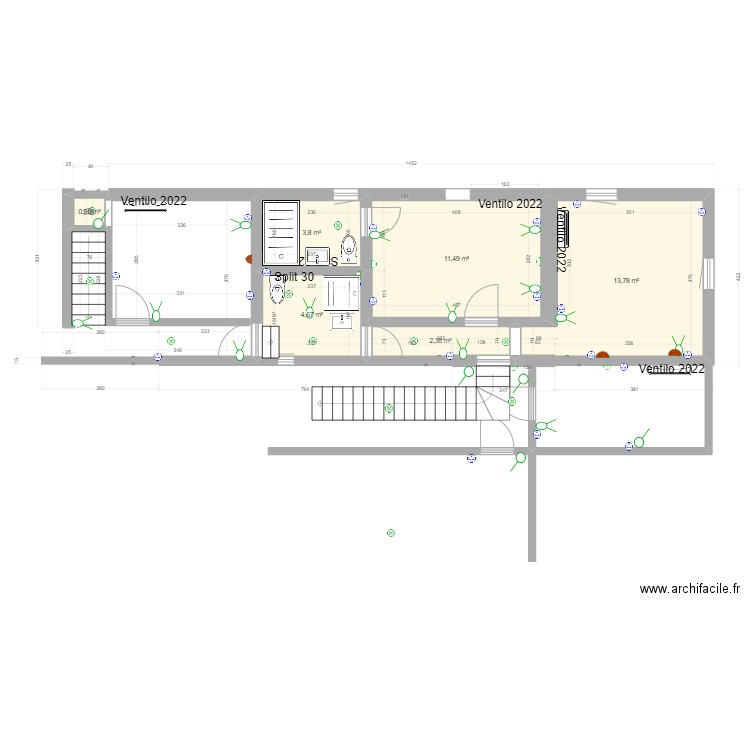 ch1 ch2 2030 modifié evacuation. Plan de 6 pièces et 37 m2