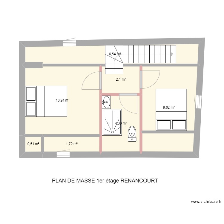 RENANCOURT projection 1er étage . Plan de 7 pièces et 34 m2