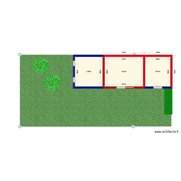 extension abri de jardin. Plan de 3 pièces et 39 m2