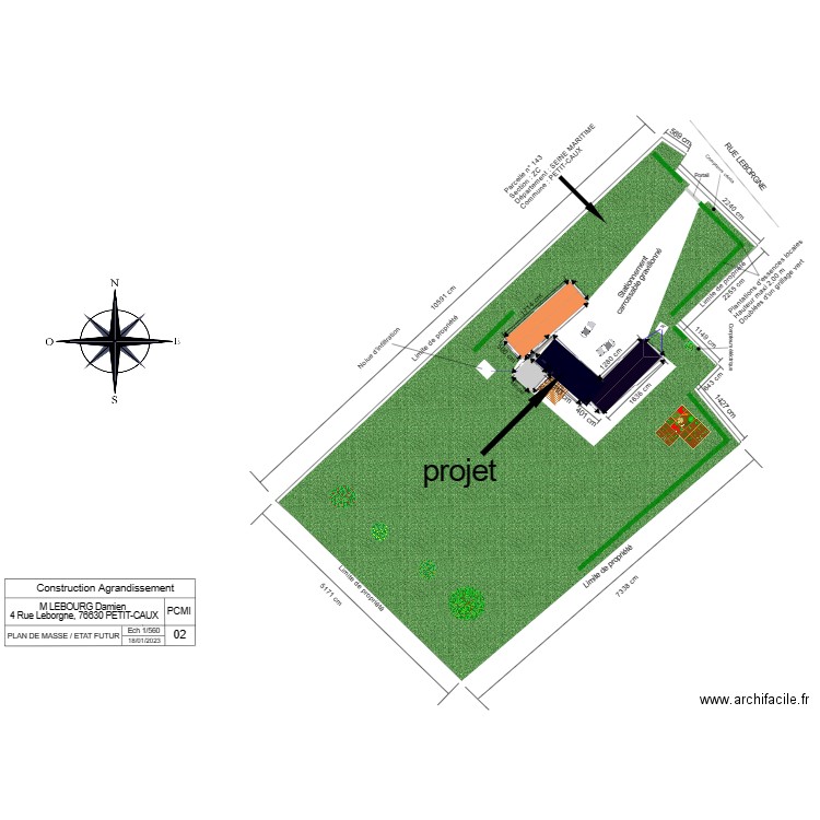 Plan de masse FUTURE avec agrandissement. Plan de 4 pièces et 224 m2