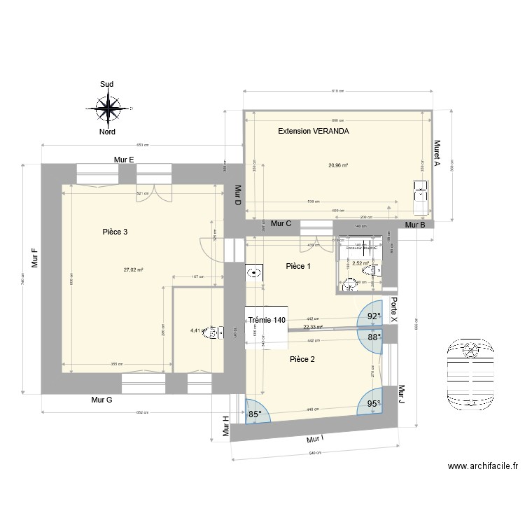 La CRoix 5 C. Plan de 5 pièces et 80 m2