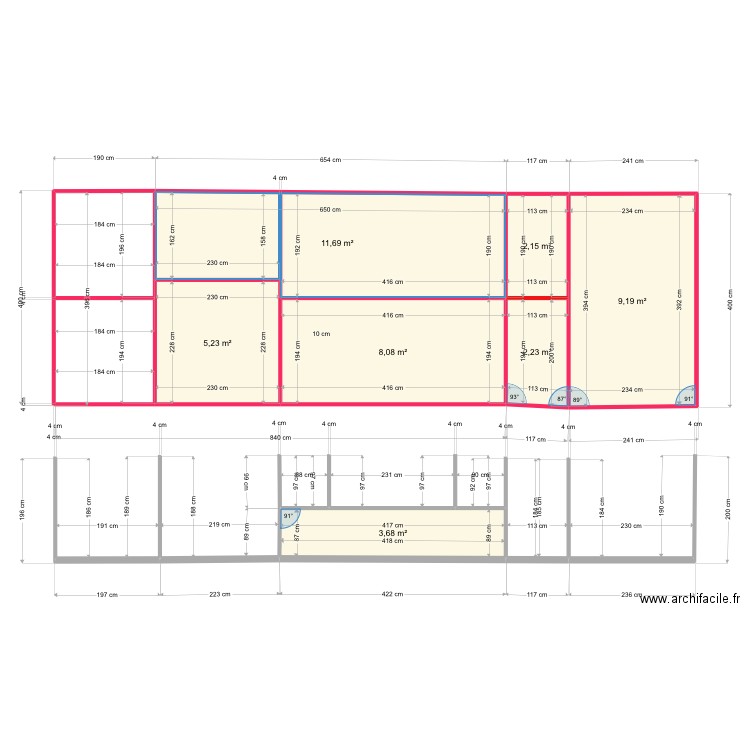 Coque + habitation plan ferraille. Plan de 7 pièces et 42 m2