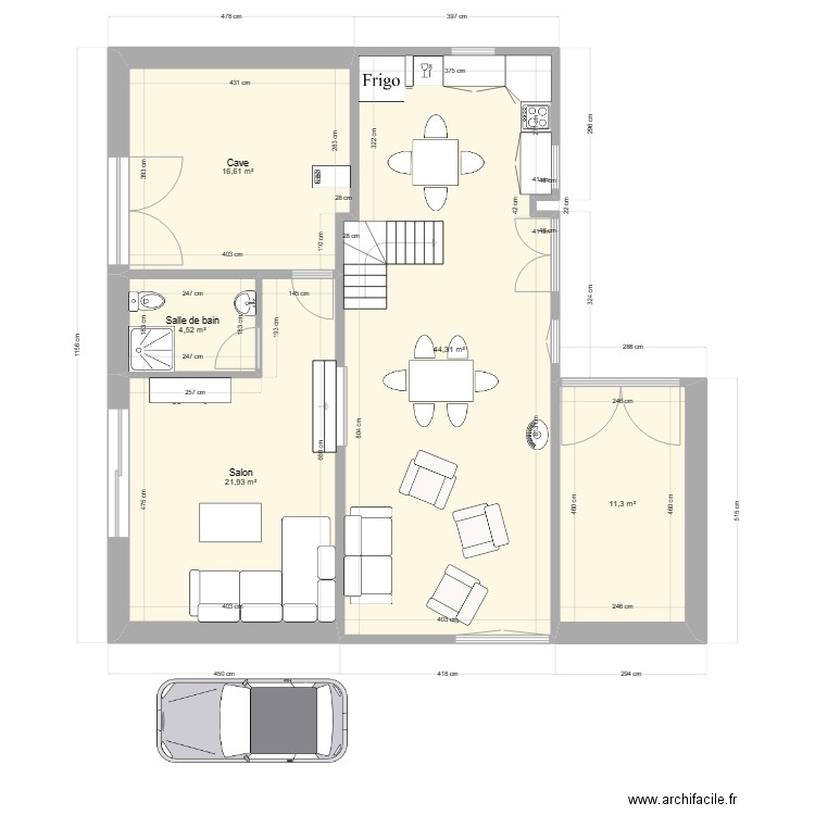 termes cuisine. Plan de 5 pièces et 99 m2