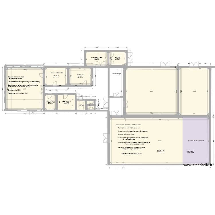 RC et SALLE AUDITION IMPULSE maj 30-06-22 . Plan de 13 pièces et 574 m2