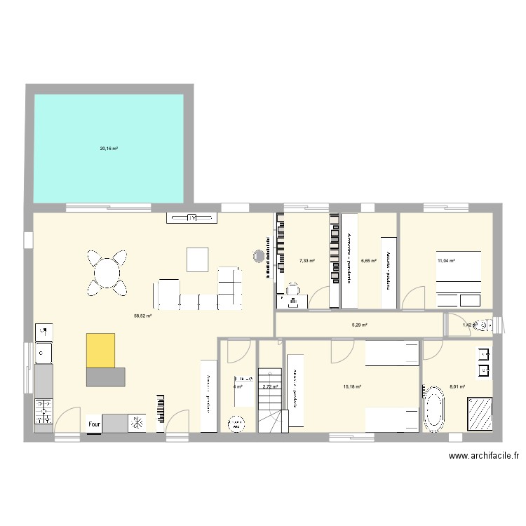 maison1. Plan de 11 pièces et 140 m2