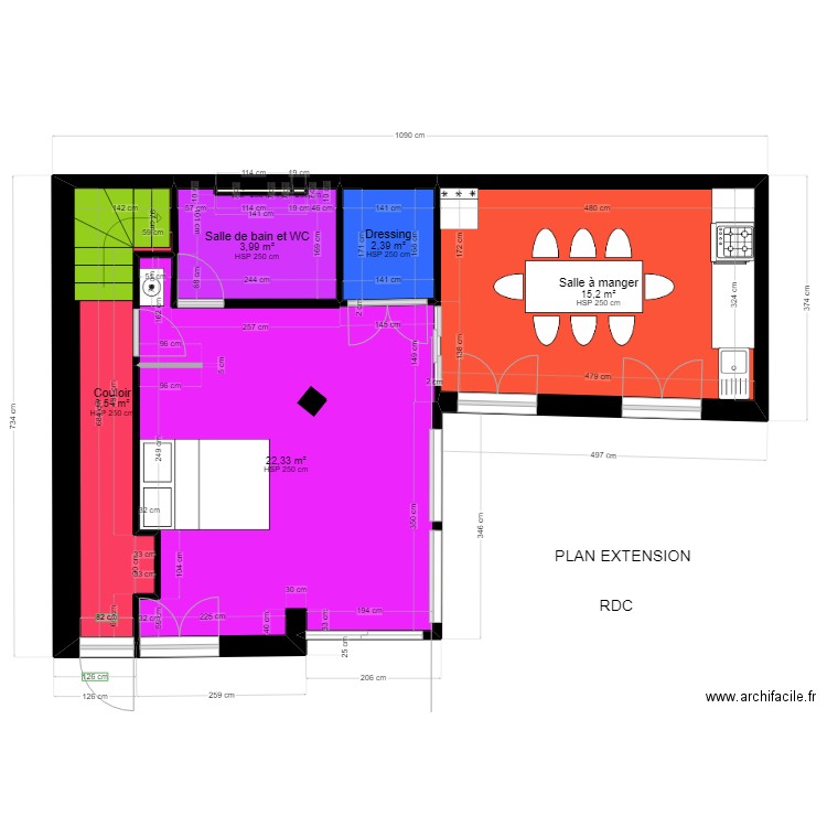 RDC  AVEC COULOIR MEUBLE . Plan de 7 pièces et 51 m2