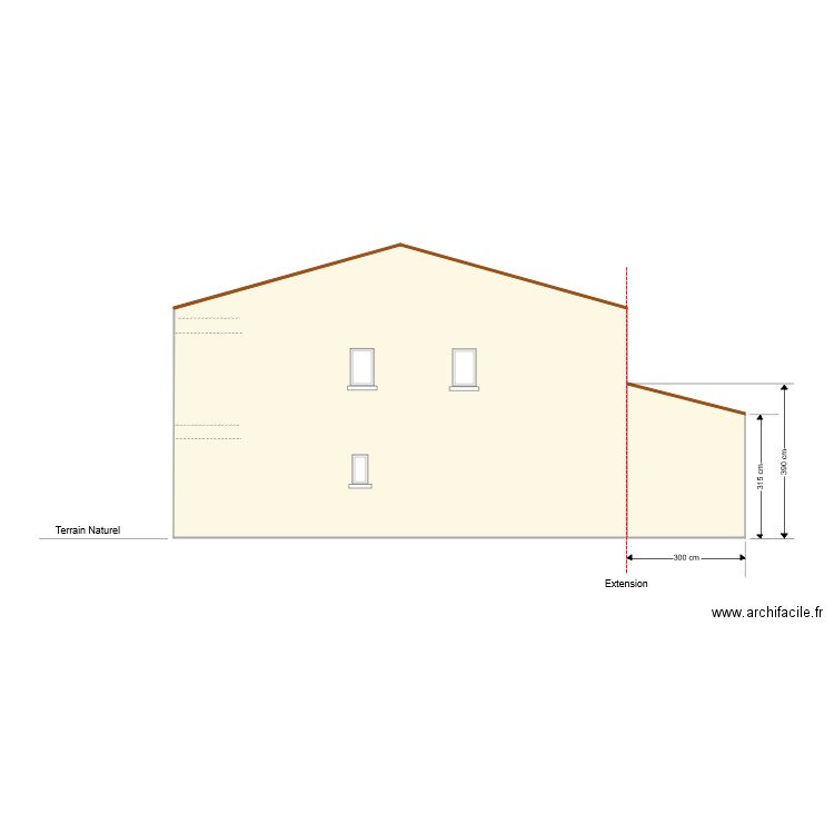 facade nord avec extension. Plan de 0 pièce et 0 m2
