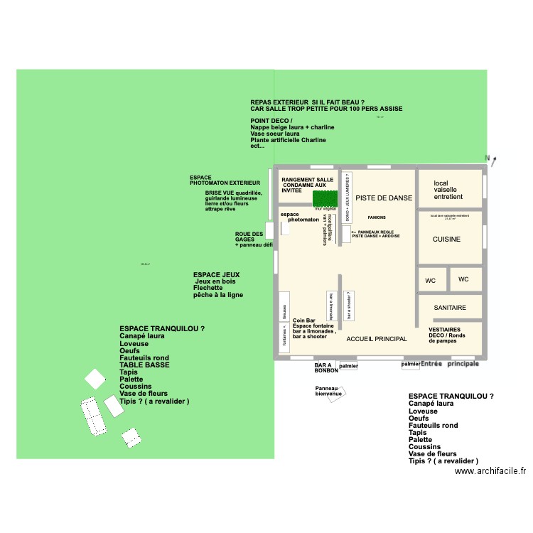 PLAN PREVI SALLE BOIS HANTE ANNIVERSAIRE. Plan de 2 pièces et 133 m2