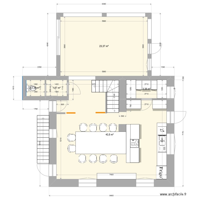 maison cuisine. Plan de 5 pièces et 73 m2