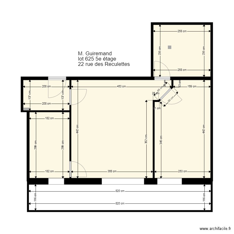 22 reculettes. Plan de 6 pièces et 51 m2