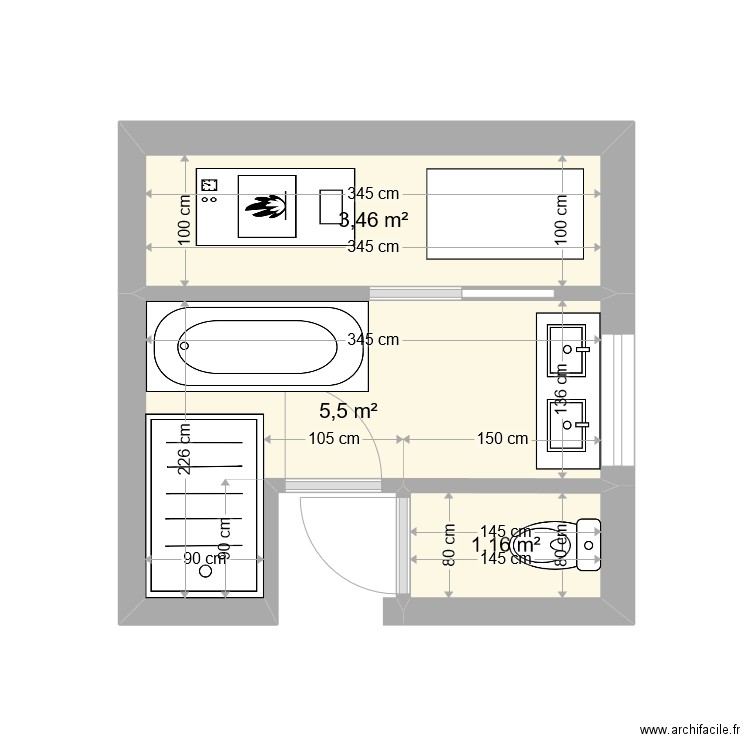 SDB RDJ - Projet 1. Plan de 3 pièces et 10 m2