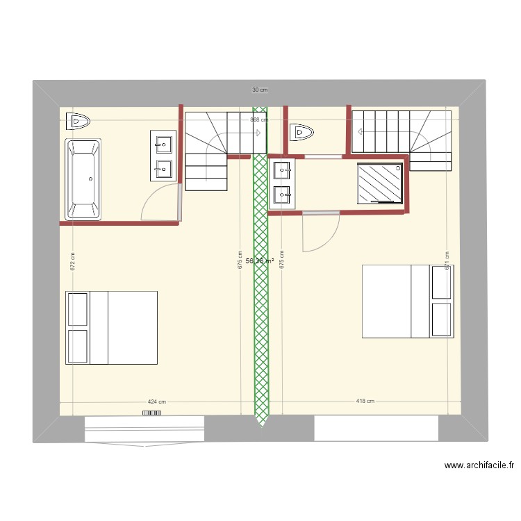 Plan mezzanine avec isolation thermique de 14 cm 18 avril 22. Plan de 2 pièces et 56 m2