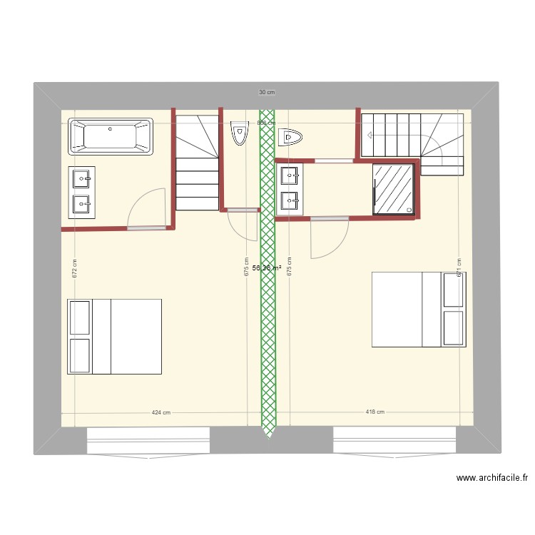 Plan mezzanine avec isolation thermique de 14 cm 18 avril 22. Plan de 2 pièces et 56 m2