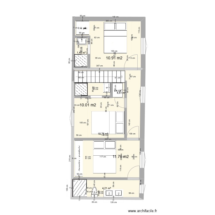 RAVOUX ETAGE PROJETOK  mesures. Plan de 5 pièces et 39 m2