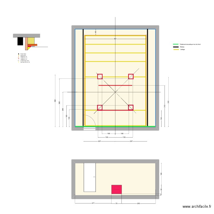 Projection - Lattage. Plan de 2 pièces et 58 m2