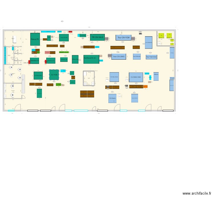Locaux Version 4. Plan de 19 pièces et 2163 m2