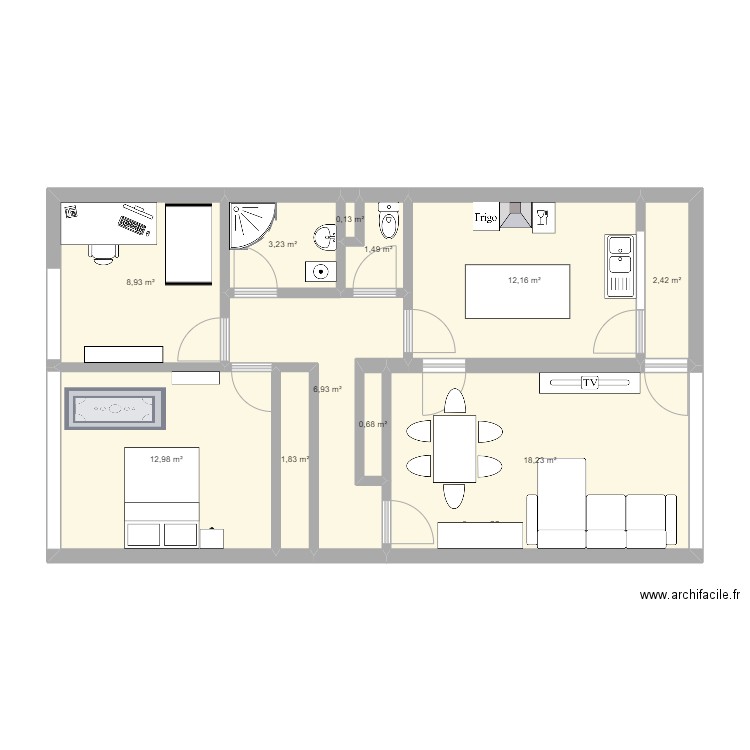 Appart Frenesllerie. Plan de 11 pièces et 69 m2