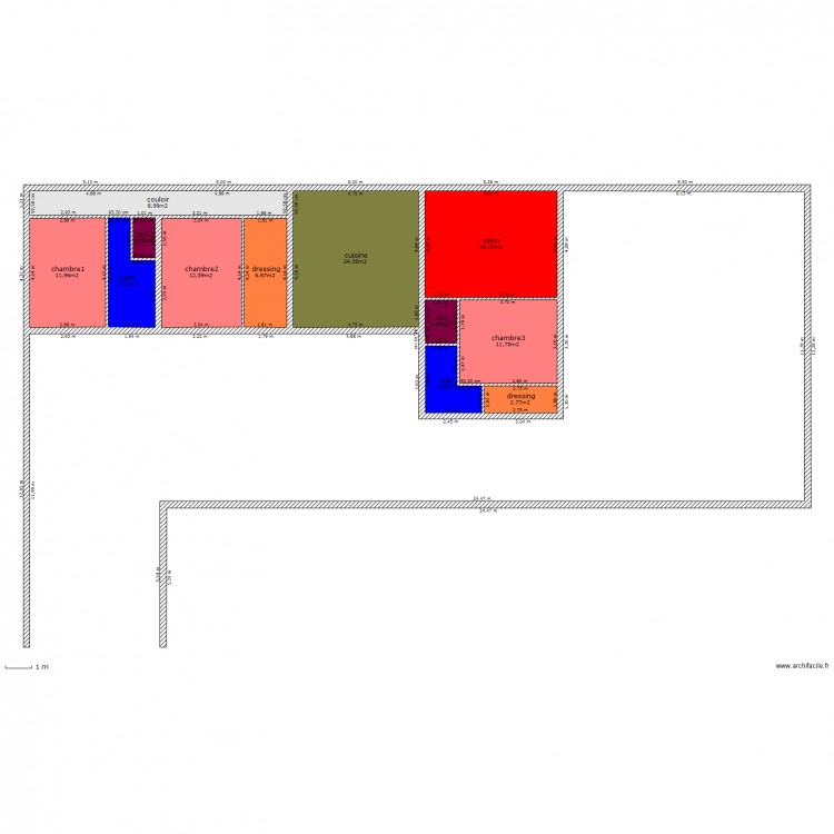 plan maison 3 couleur. Plan de 0 pièce et 0 m2