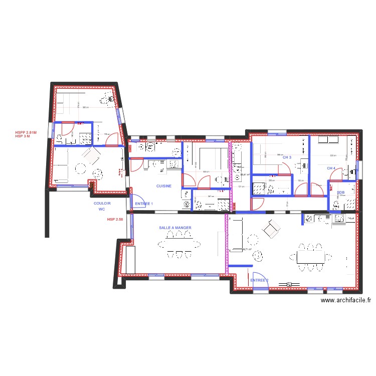 DAMIEN état actuel . Plan de 14 pièces et 336 m2