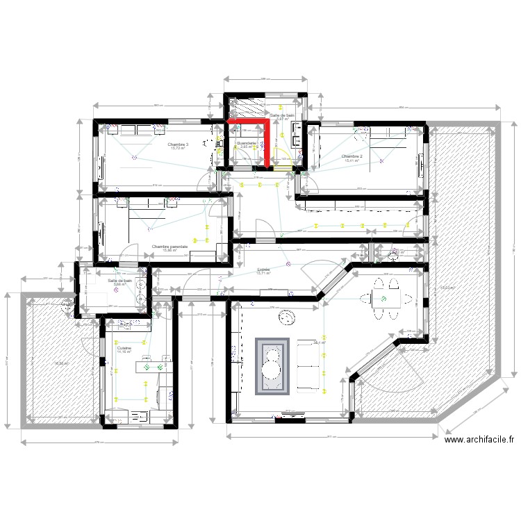 Plan Electrique. Plan de 13 pièces et 209 m2