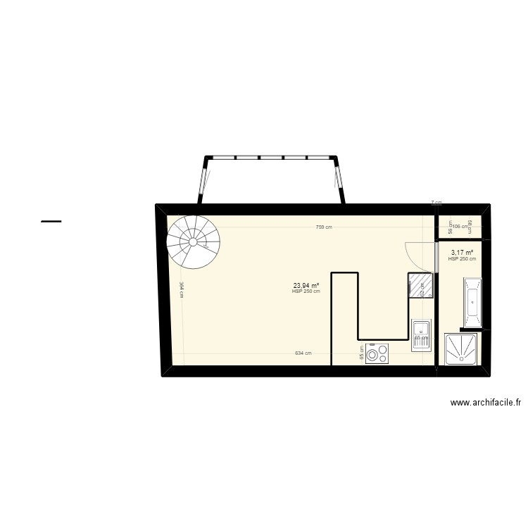 pavillon 1er étage 23. Plan de 2 pièces et 27 m2