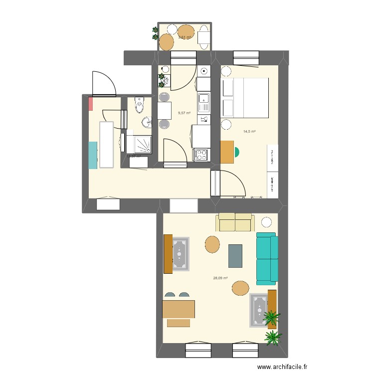 Appart Nolou Graz. Plan de 5 pièces et 69 m2