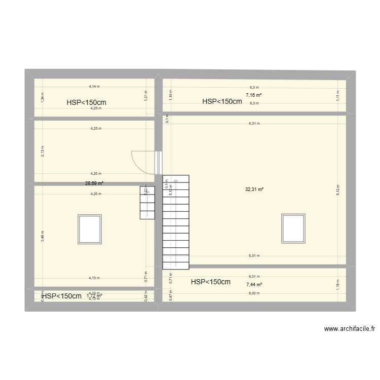 Combattants CSE198 Etage 2. Plan de 5 pièces et 77 m2