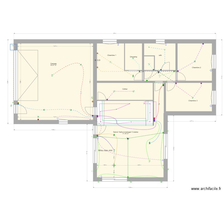 Electricité lumière. Plan de 10 pièces et 172 m2