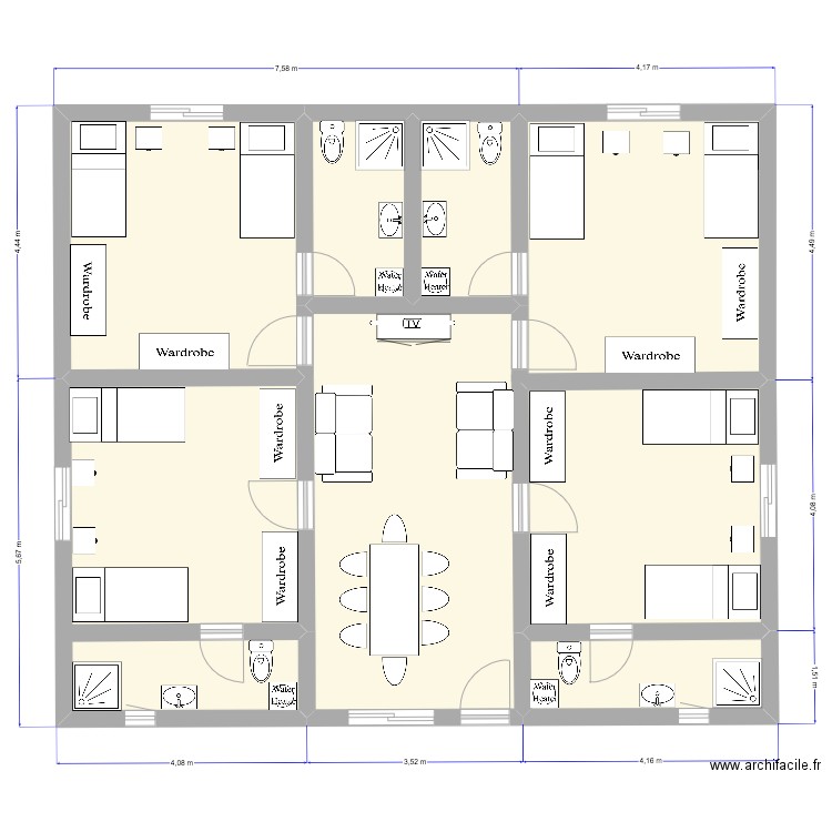 Senior staff housing V2. Plan de 7 pièces et 98 m2