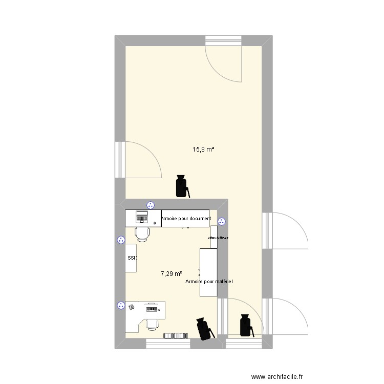 PNA DU PC. Plan de 2 pièces et 23 m2
