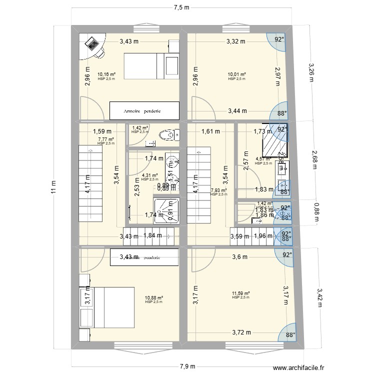 2eme etage ( duplex ) chambres + SDB+ m&ugrave;eubles. Plan de 0 pièce et 0 m2
