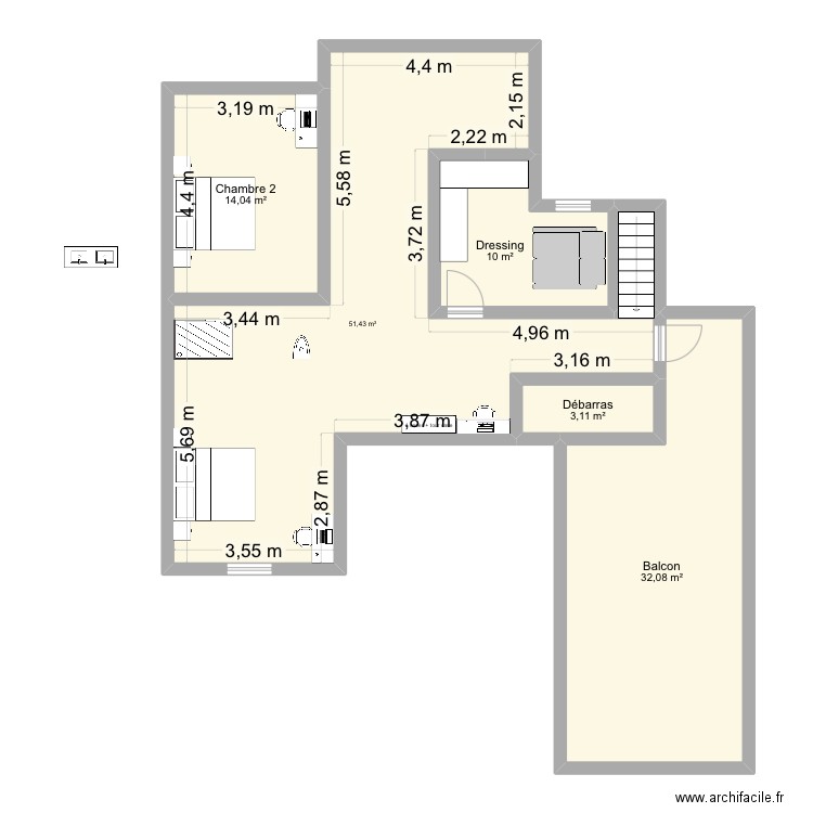 Projet maison C&L - Etage. Plan de 6 pièces et 112 m2
