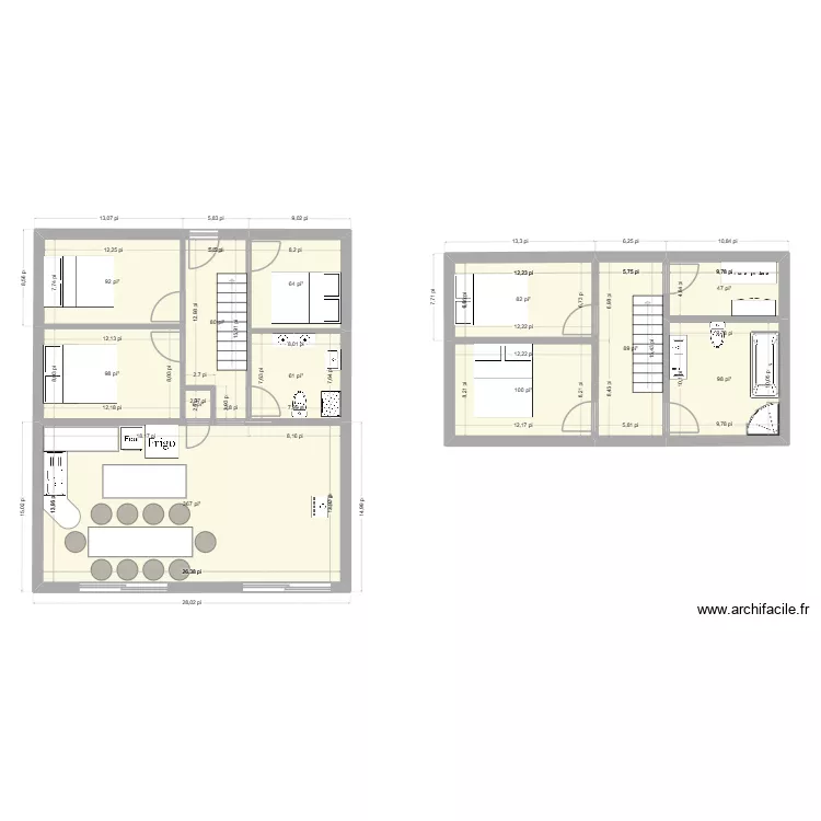 Chalet 4 Chambres 28x32. Plan de 12  et 110 m²