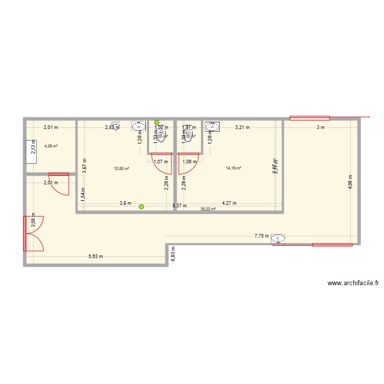 VESTIAIRE. Plan de 6 pièces et 69 m2