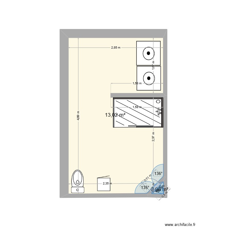 Sylvie. Plan de 2 pièces et 13 m2